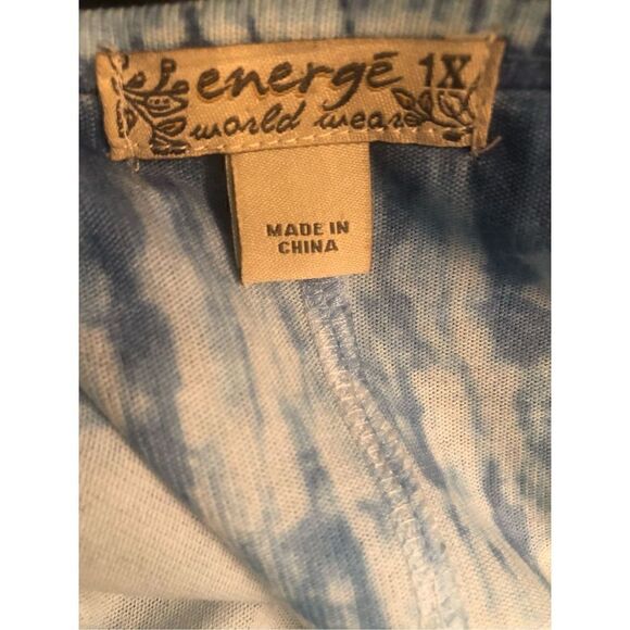 ENERGIE BLUE MULTICOLOR W/ LACE 3/4 SLEEVE SHARK BITE HEM EMBELLISHED TOP 1X - Picture 11 of 13